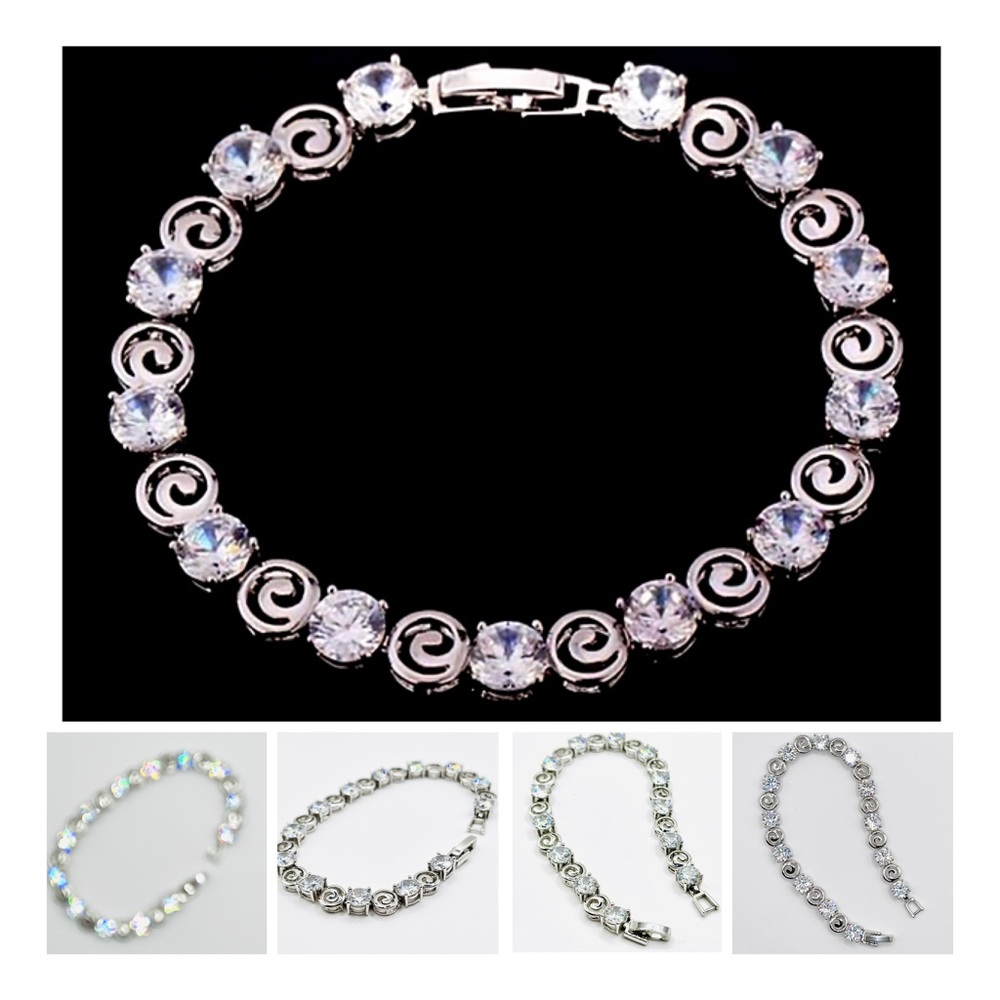 Premium Platinum Finish Swirl Bracelet with Quality AAA+ CZ Simulated Diamonds